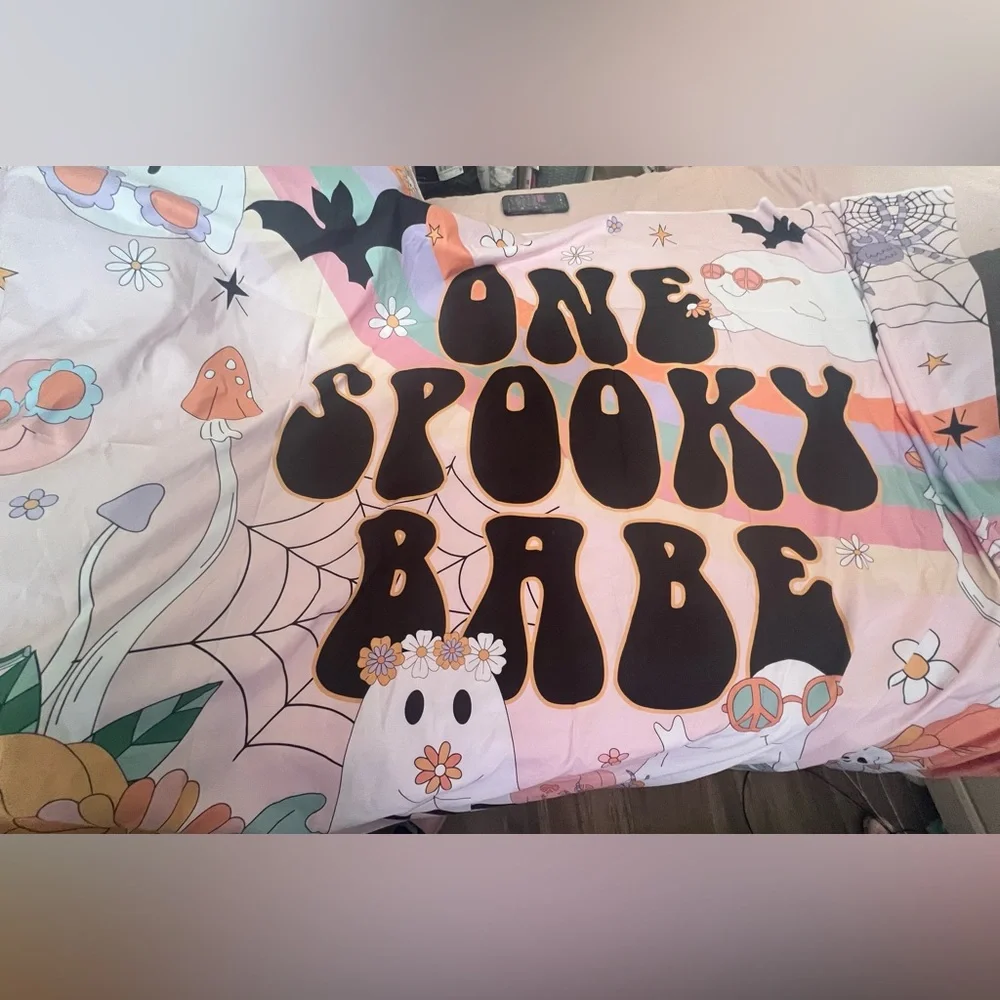 One Spooky Babe Pastel Groovy Halloween Tapestry - Black, Orange, Pink